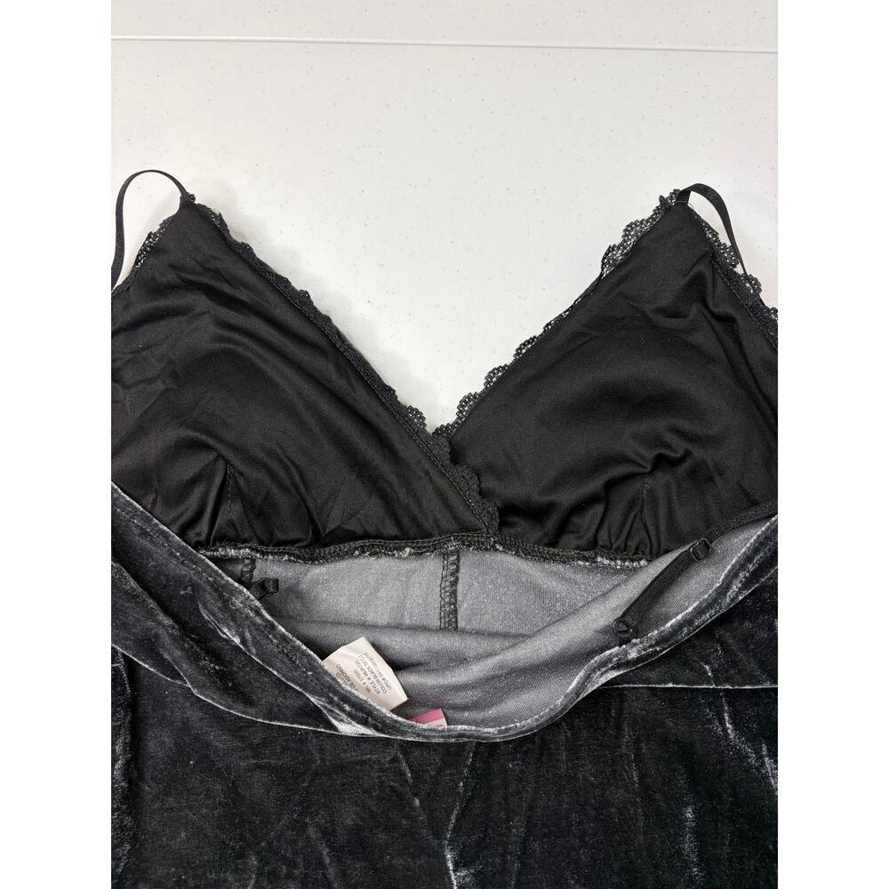 Y2K Crushed Velvet Lace Tank Top Cami Sz L Dark Gray Coquette Babydoll Festival - Picture 6 of 10